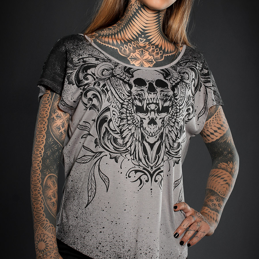 T-SHIRT FEMME SKULLWINGS GREY