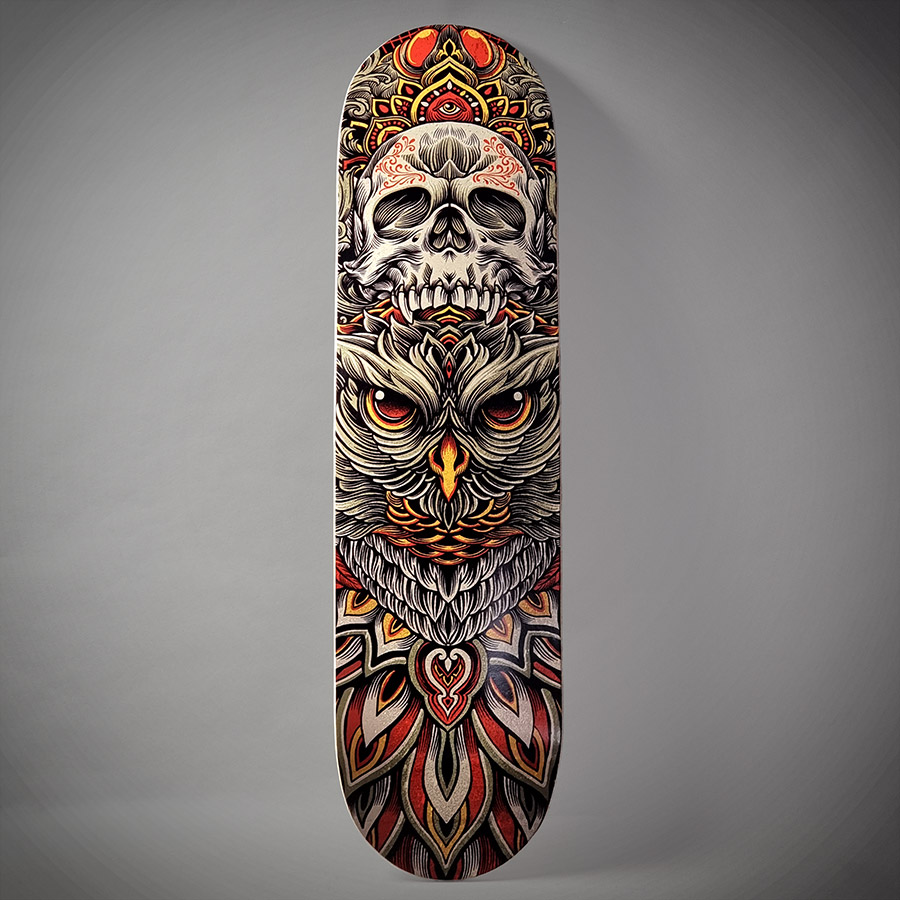 SKATEBOARD DECO OWL SKULL