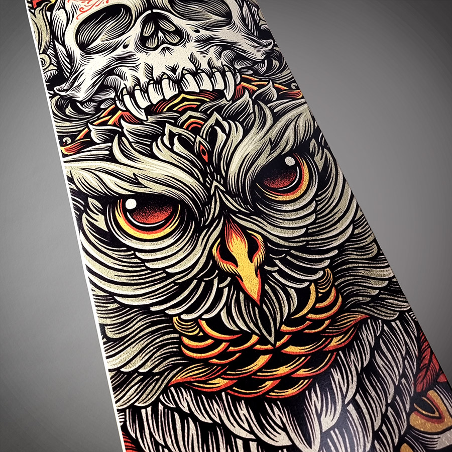 SKATEBOARD DECO OWL SKULL