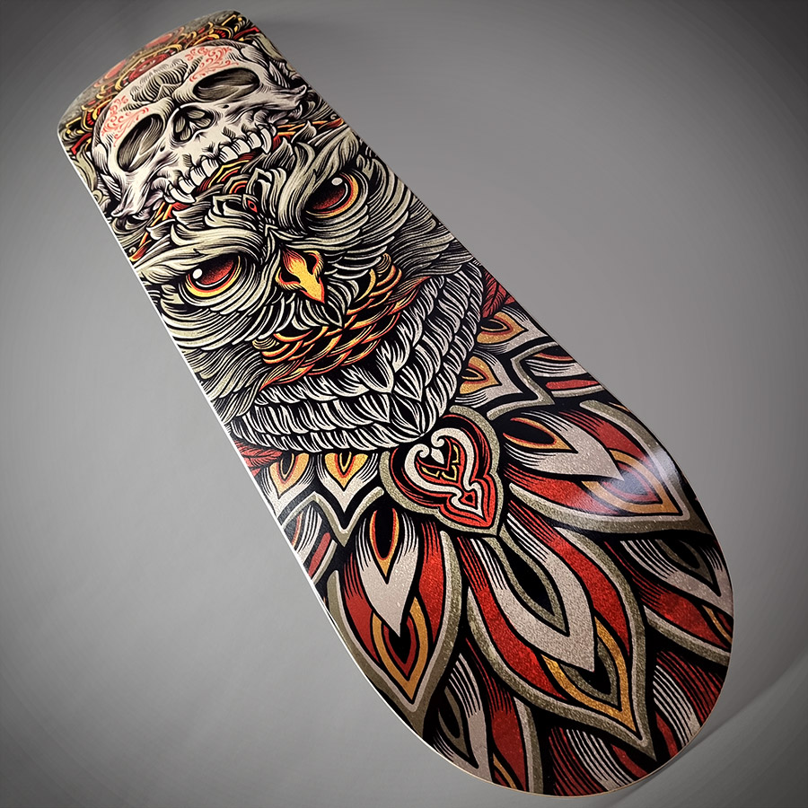 SKATEBOARD DECO OWL SKULL