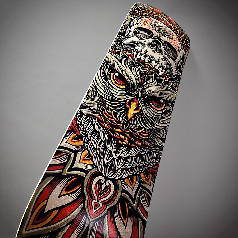 SKATEBOARD DECO OWL SKULL