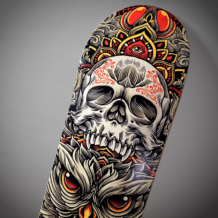 SKATEBOARD DECO OWL SKULL