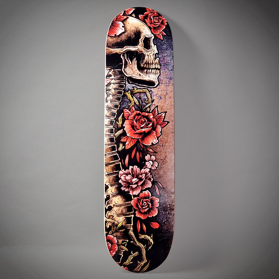 SKATEBOARD DECO SKULL & ROSES