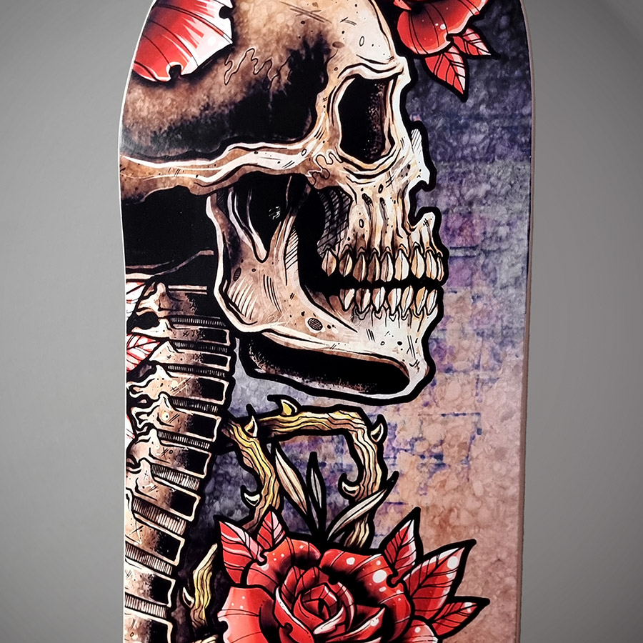 SKATEBOARD DECO SKULL & ROSES