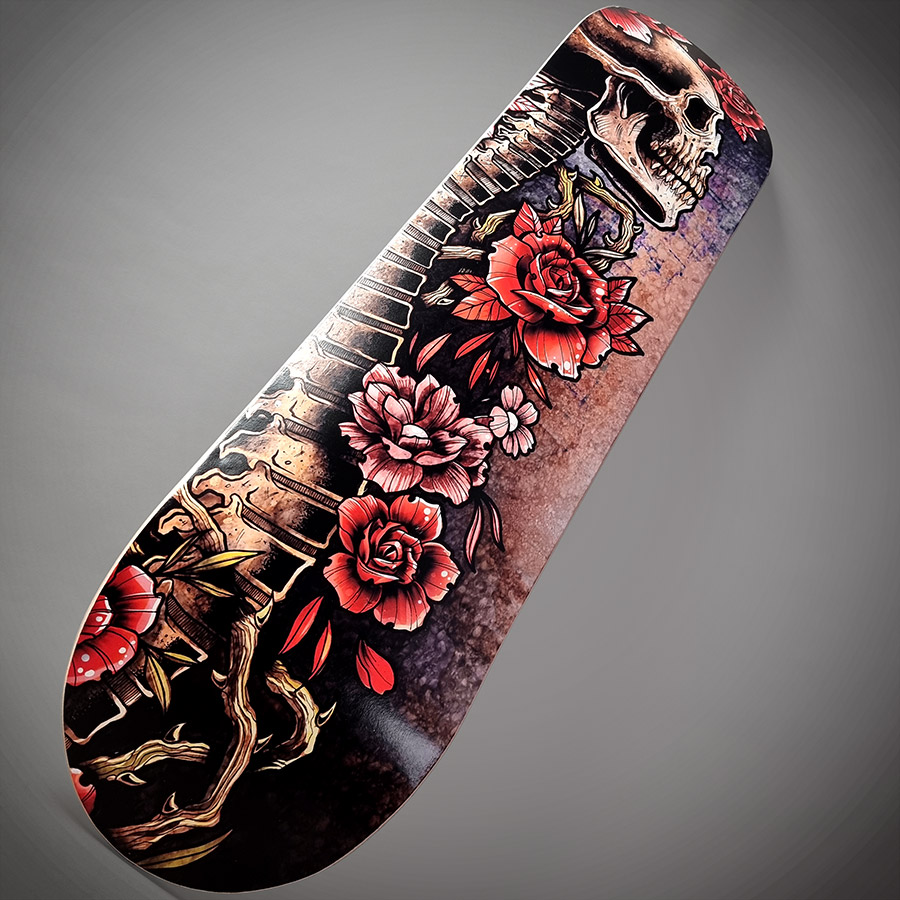 SKATEBOARD DECO SKULL & ROSES