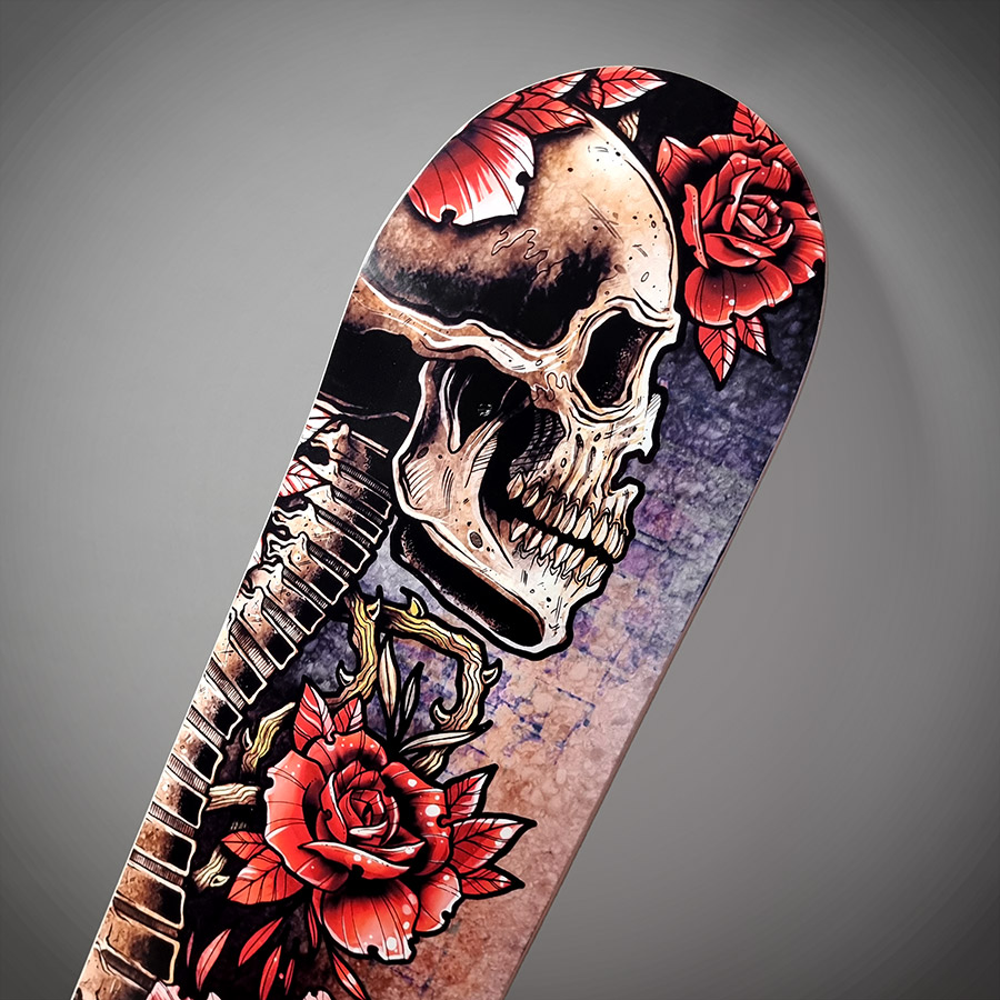 SKATEBOARD DECO SKULL & ROSES